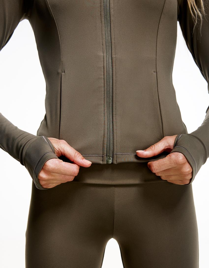 Sweatshirt com zíper quick dry e respirável-Musgo