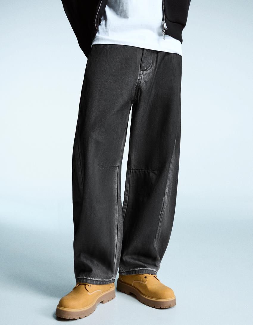 Barrel-Hose mit Print-Schwarz