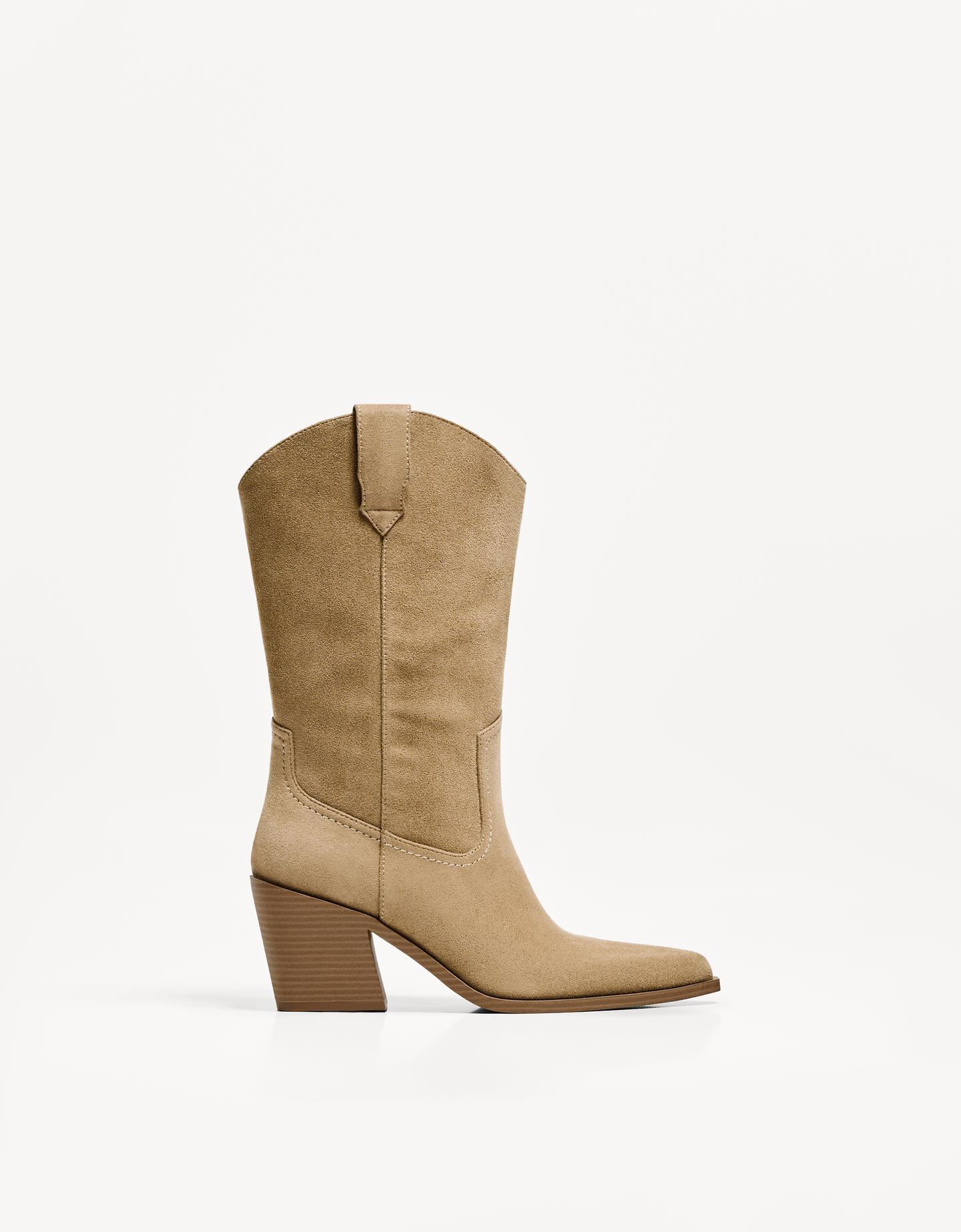 Bershka Bota Tacón Cowboy Mujer 40 Beige