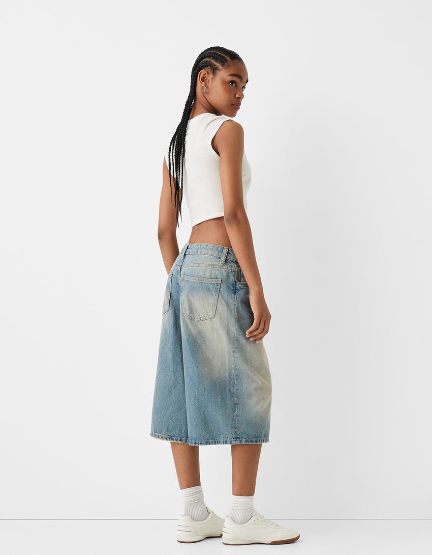 Baggy denim Bermuda shorts-Washed out blue-3