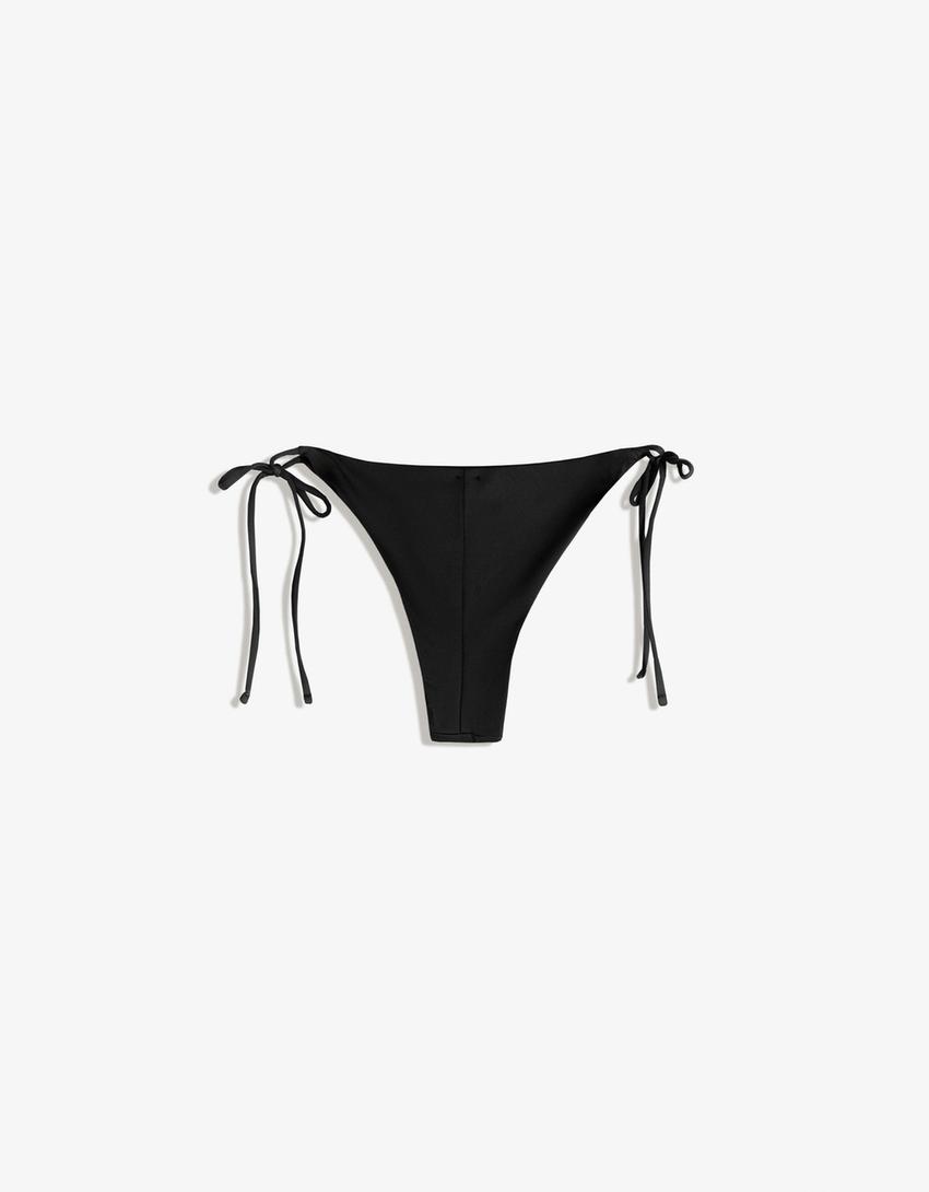 Bas de bikini tanga à nœud-Noir