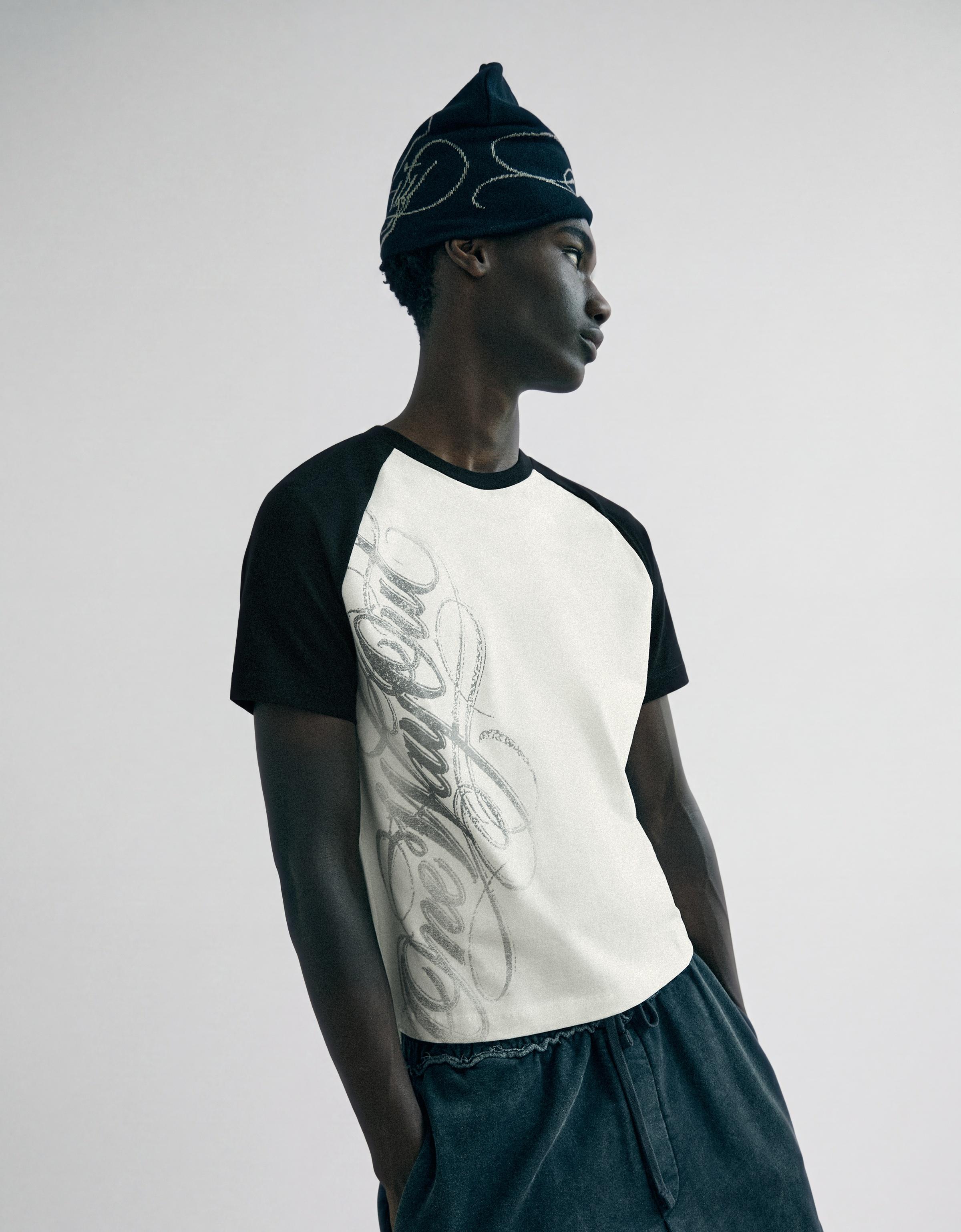 Short sleeve raglan print T-shirt — Off white