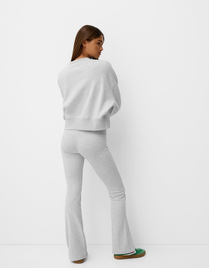 Flared broek met geribbelde taille-Grijs-2
