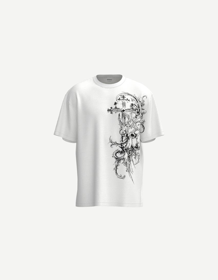 T-shirt manches courtes imprimé-Blanc