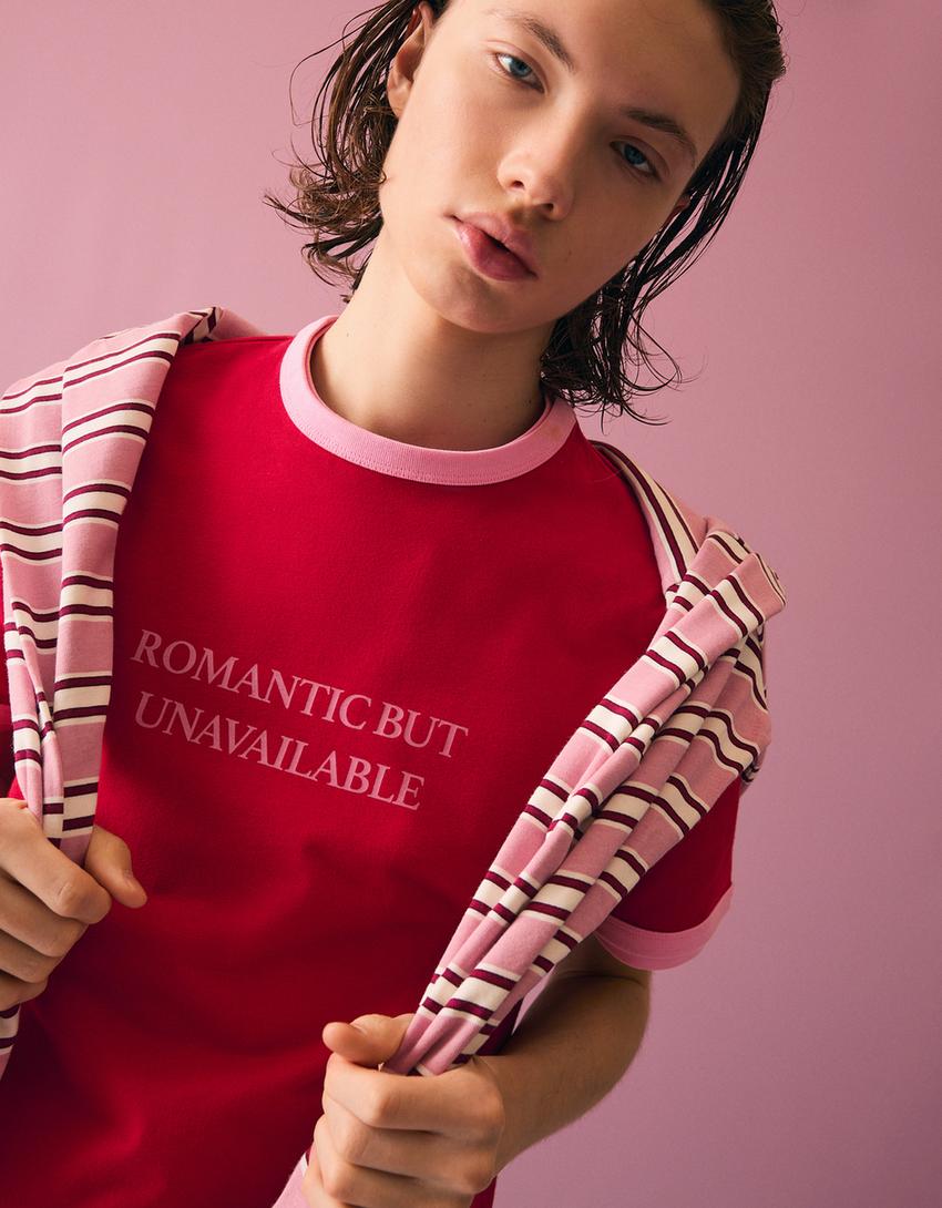 Camiseta manga corta contraste print-Rojo