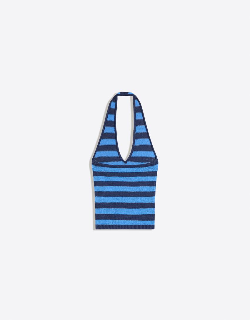 Top en maille à encolure américaine-Bleu