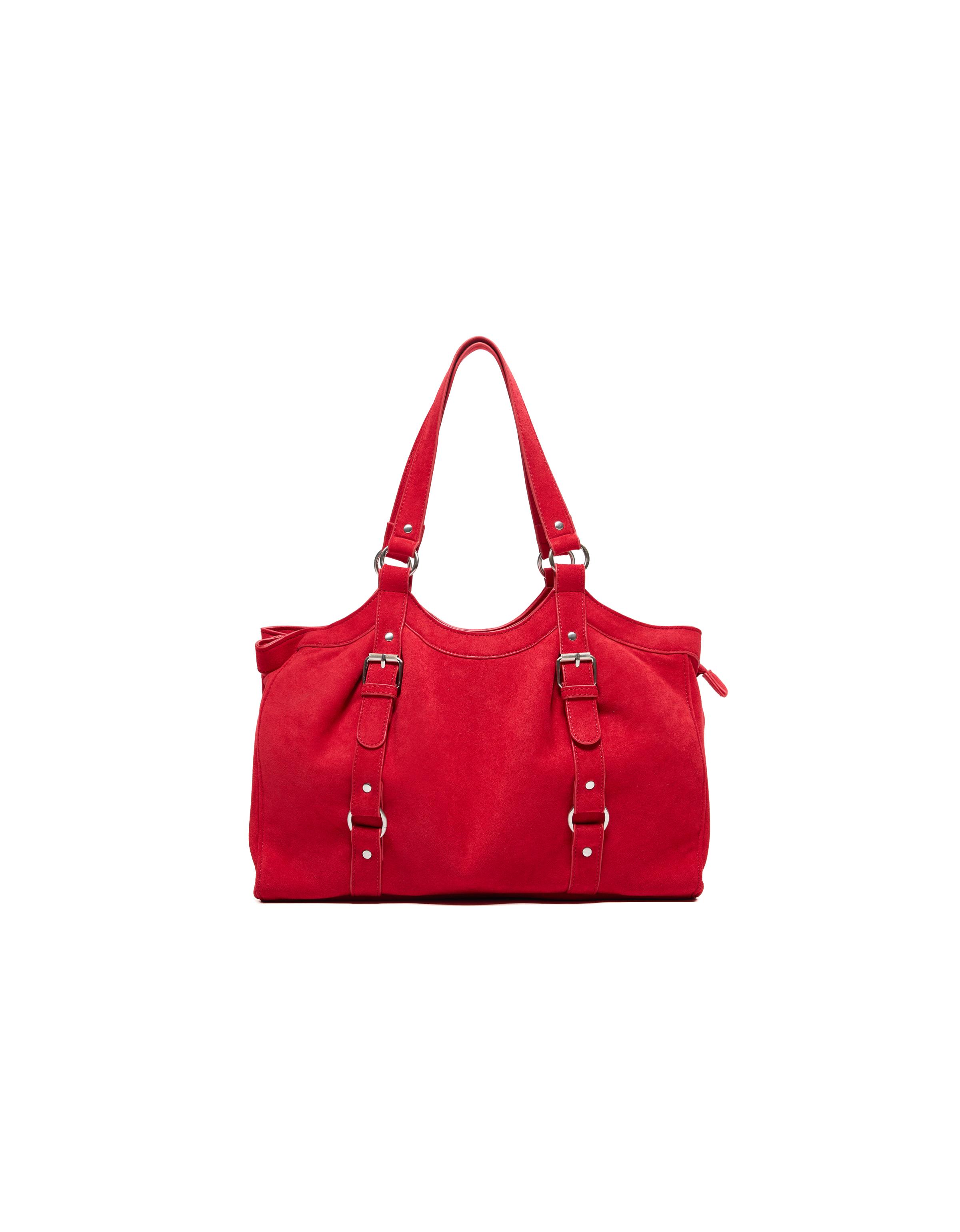 Faux suede buckle bag — Red