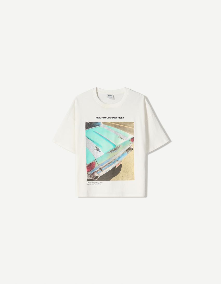 T-shirt manches courtes imprimé-Blanc cassé-3