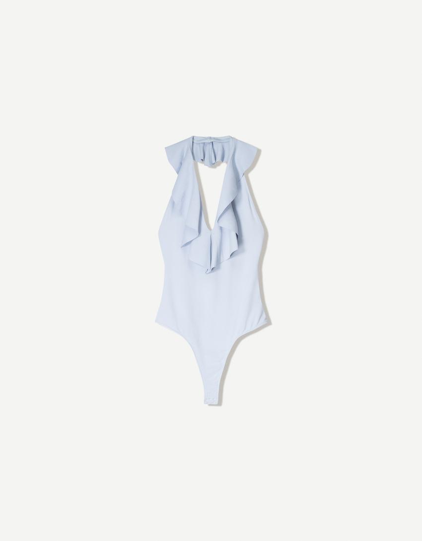 Draped strappy bodysuit-Light blue-4