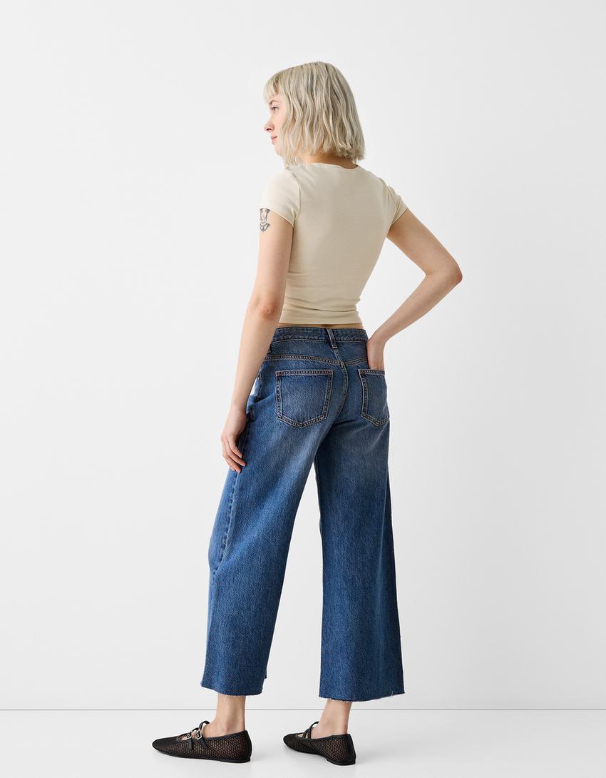 Wide-leg cropped jeans-Blue-2