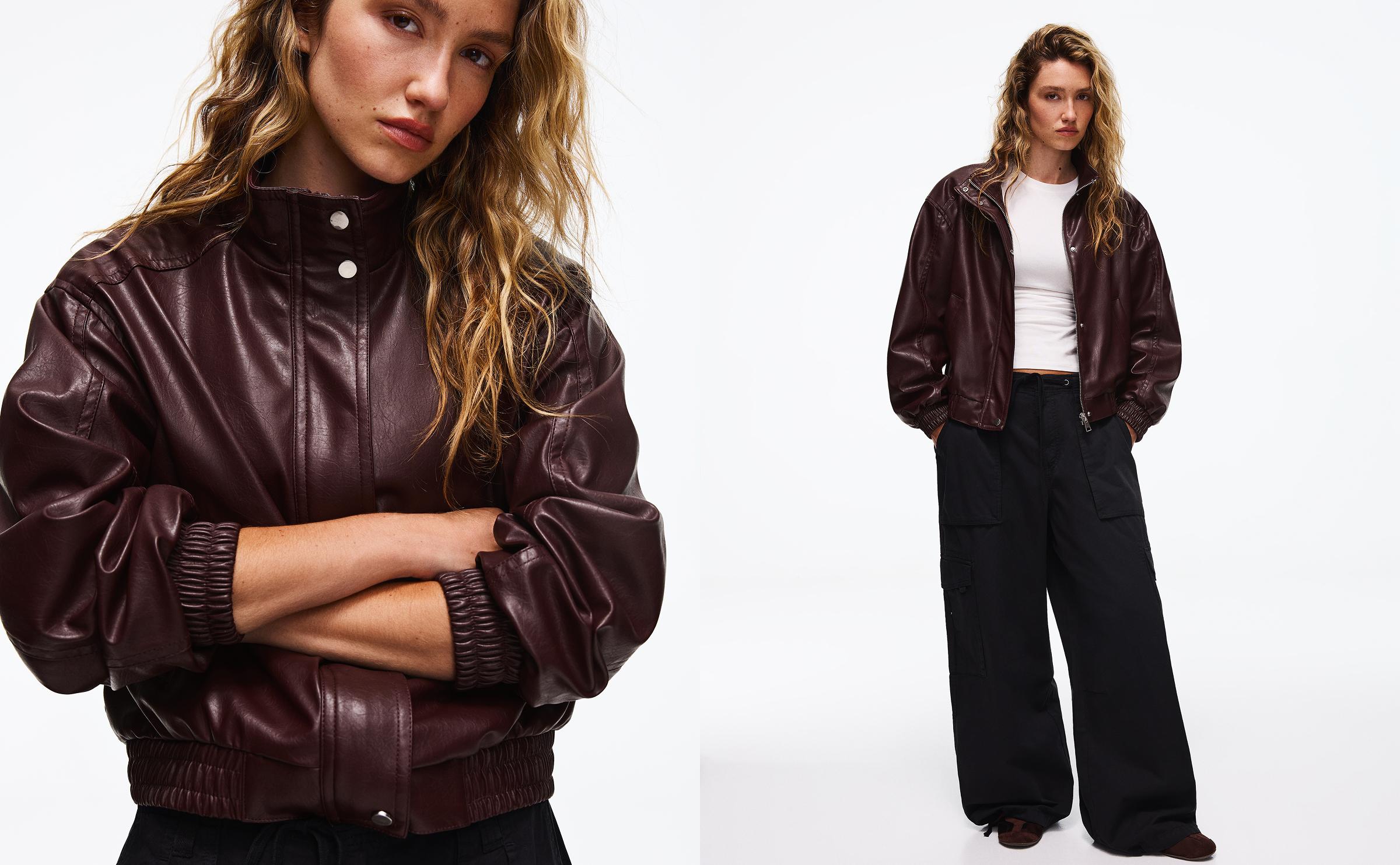 Leather effect jacket — Burgundy