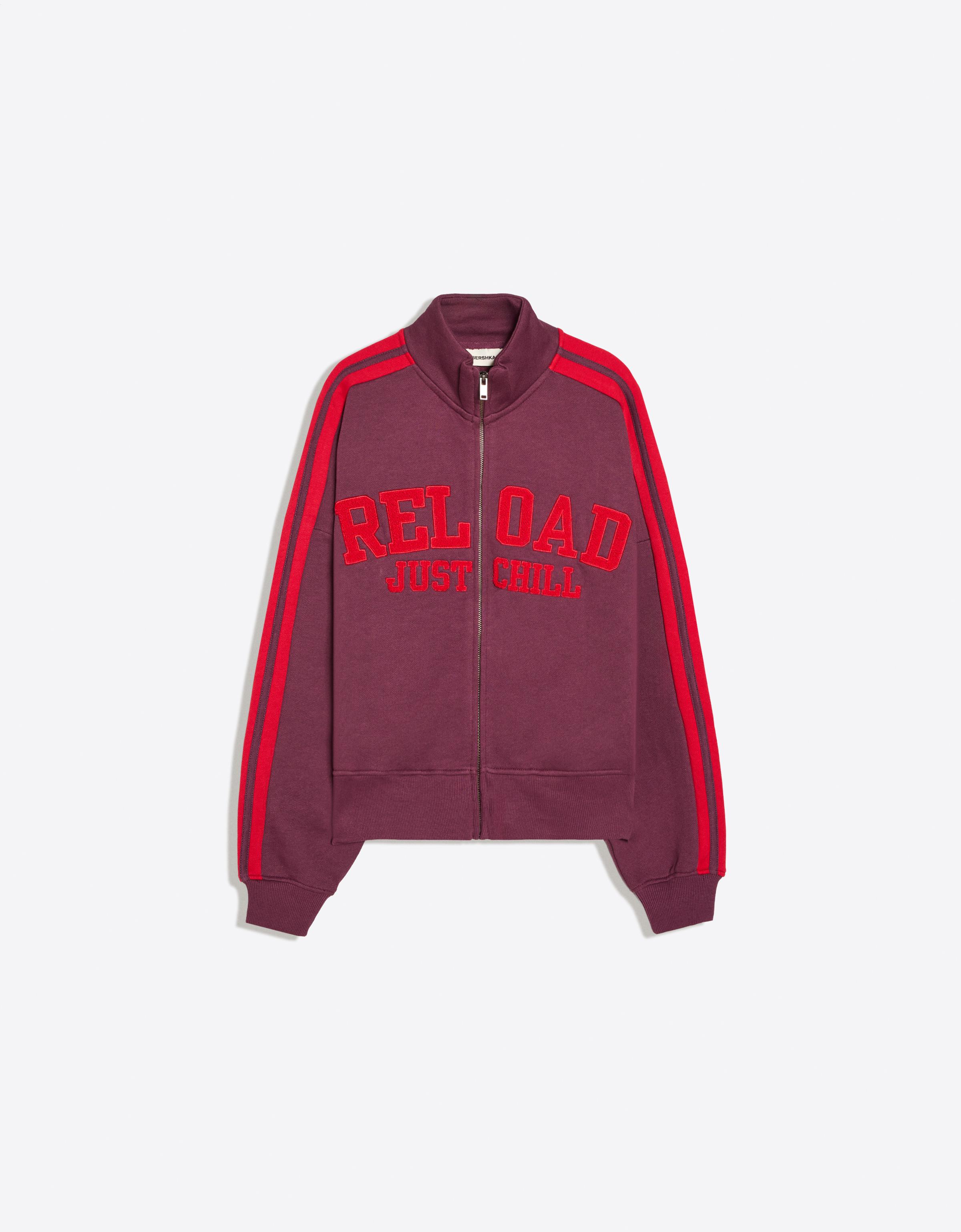 Plush zip-up sweatshirt with patch — Burgundy