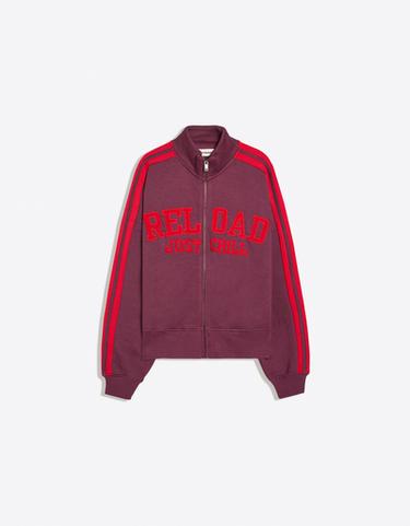 Plush zip-up sweatshirt with patch — Burgundy 5