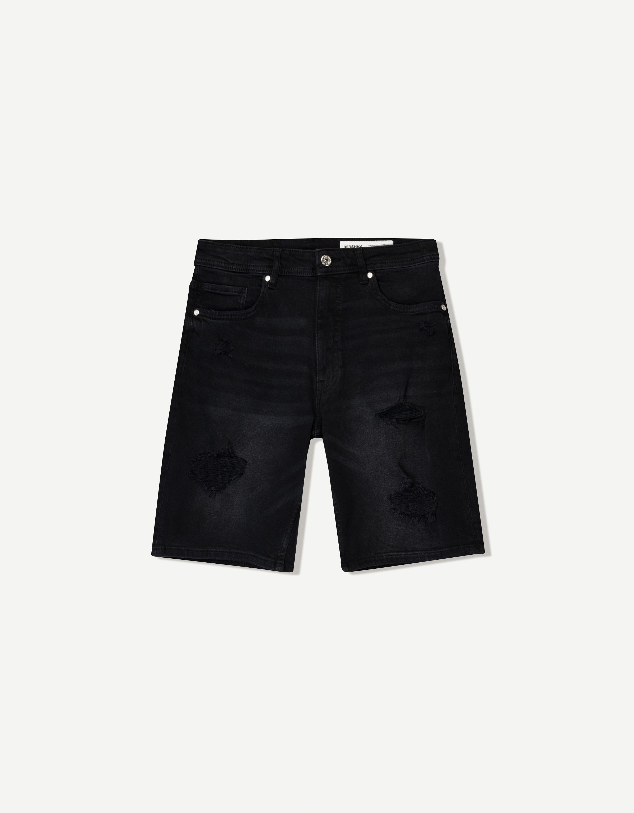 Thumbnail - Bershka Jeans-Bermudashorts Mit Rissen Herren 34 Schwarz