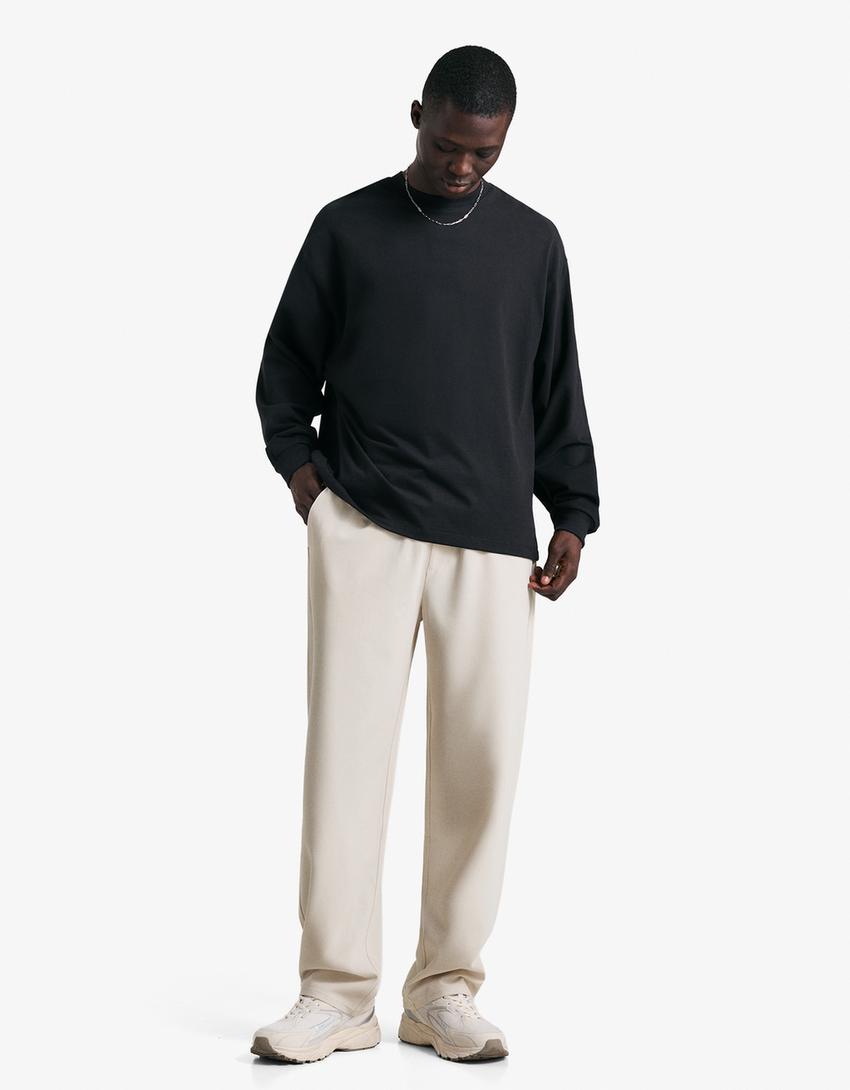 Straight fit jogger tailored pantolon-Krem
