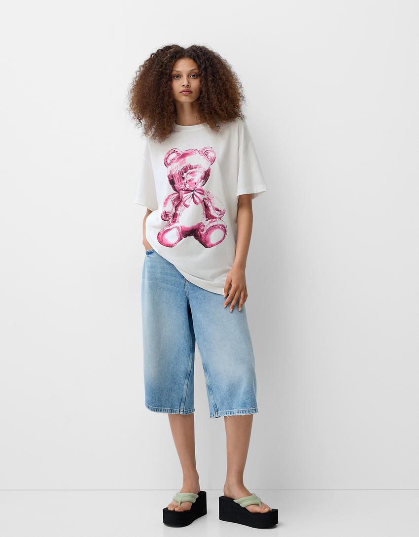 تيشرت بأكمام قصيرة وطبعة-أبيض مطفي-3