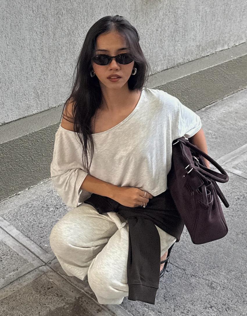 Asymmetric short sleeve T-shirt-Grey Marl