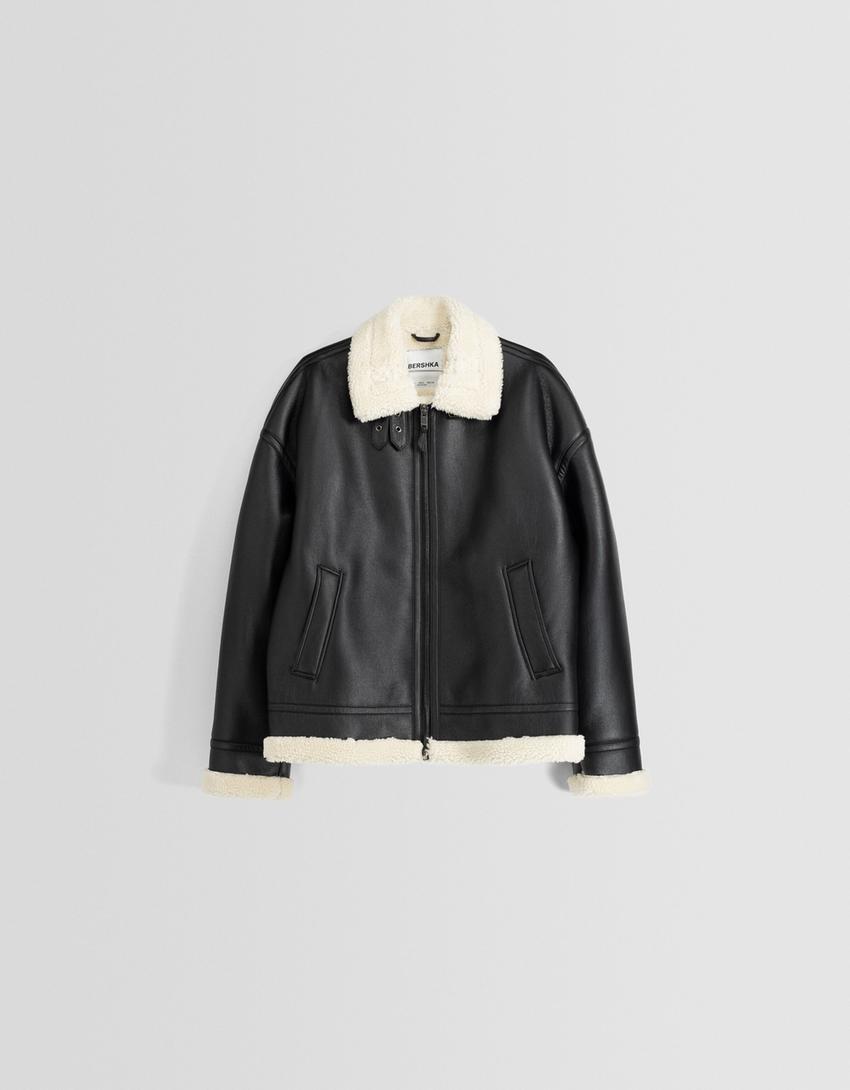 جاكيت جلد صناعي بوجهين-أسود-4