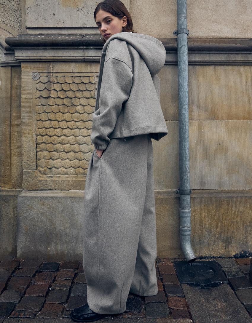 Wool-effect barrel-leg trousers-Sand