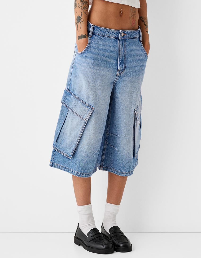 Baggy kargo bermuda jort-Açık mavi-1