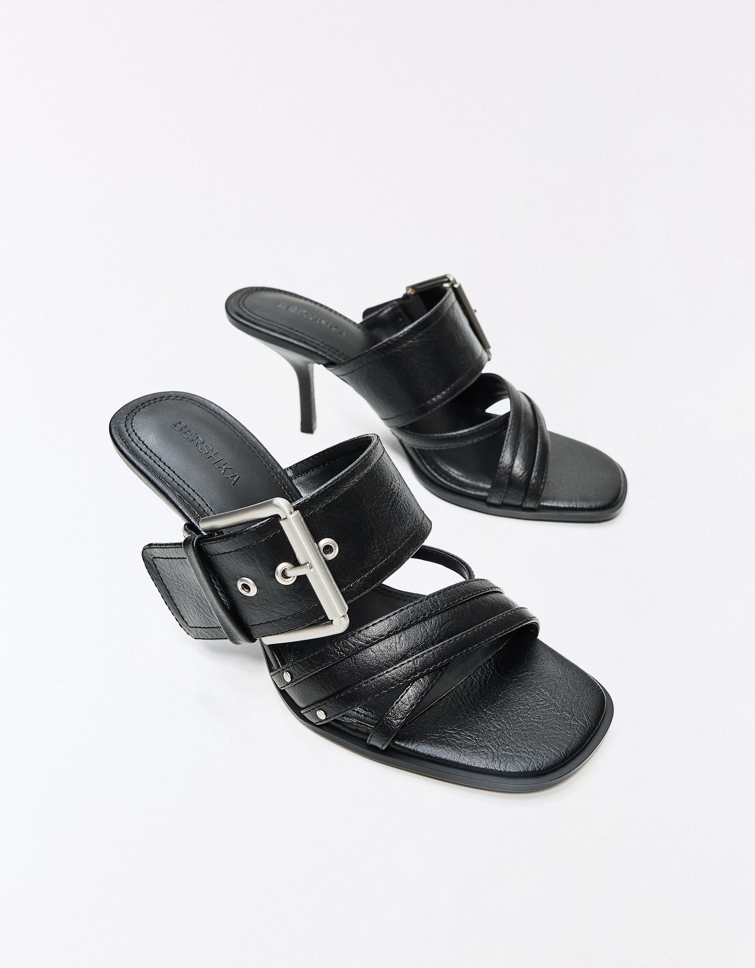 Buckled mule sandals — BLACK