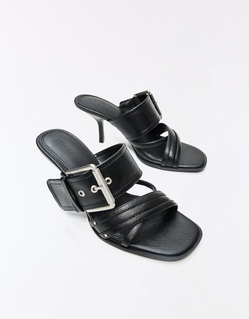 SANDALIA TACON MULE HEBILLA-Negro