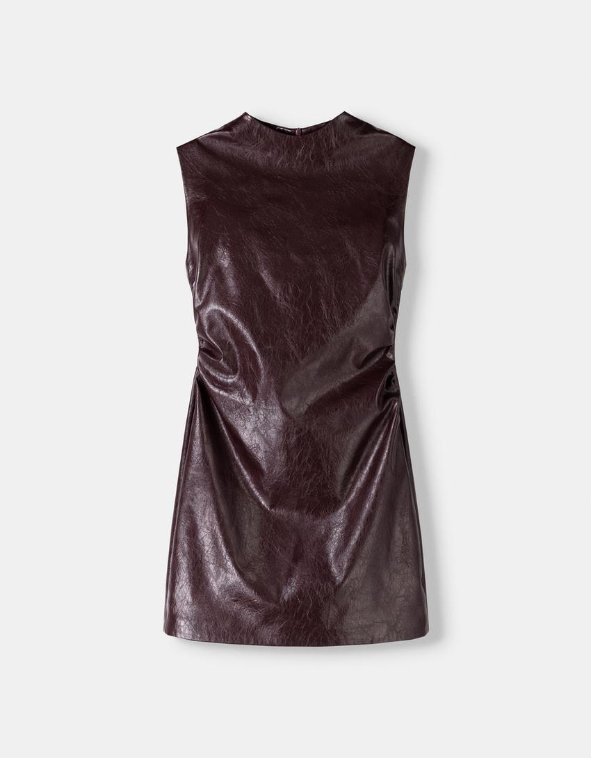 Mini-robe drapée similicuir-Grenat-6