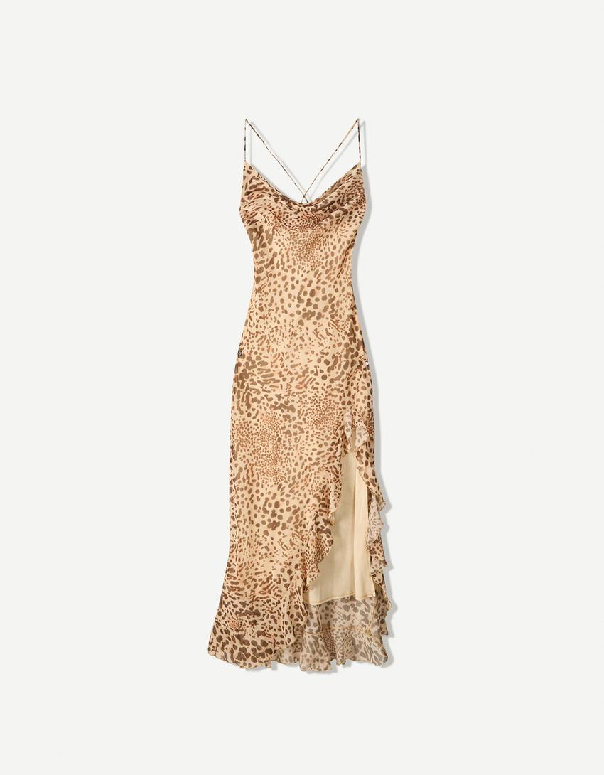 Strappy animal print midi dress-Multicolored