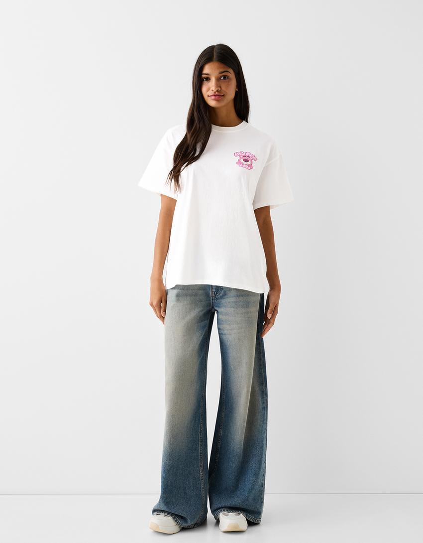 تيشرت توي ستوري بأكمام قصيرة-أبيض مطفي-3