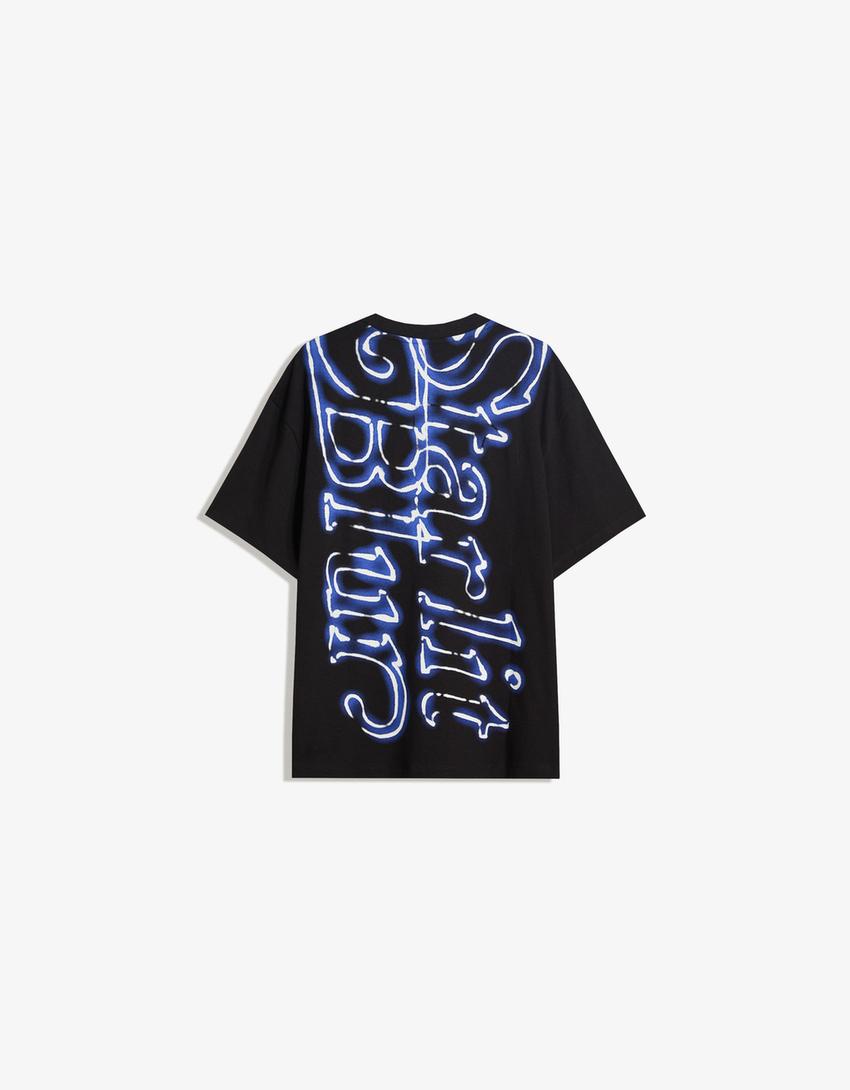 T-shirt manches courtes imprimé-Noir-1