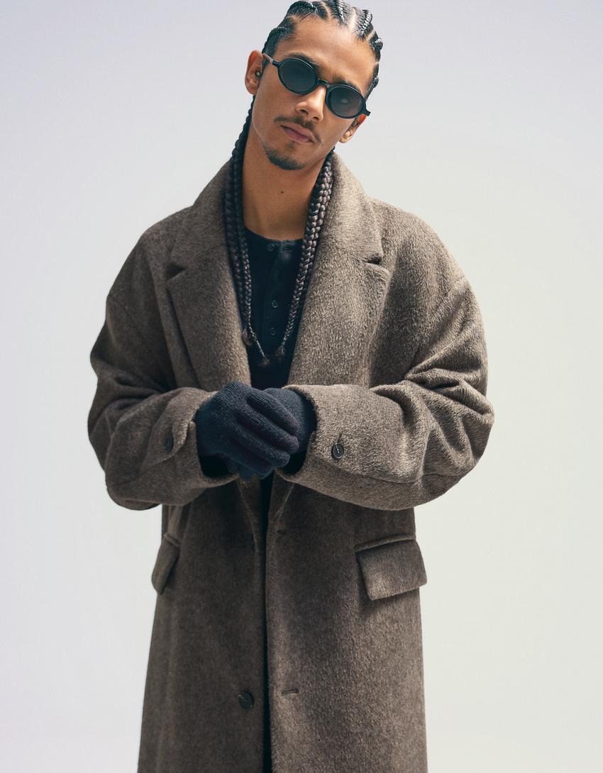 Brushed effect coat-Grey