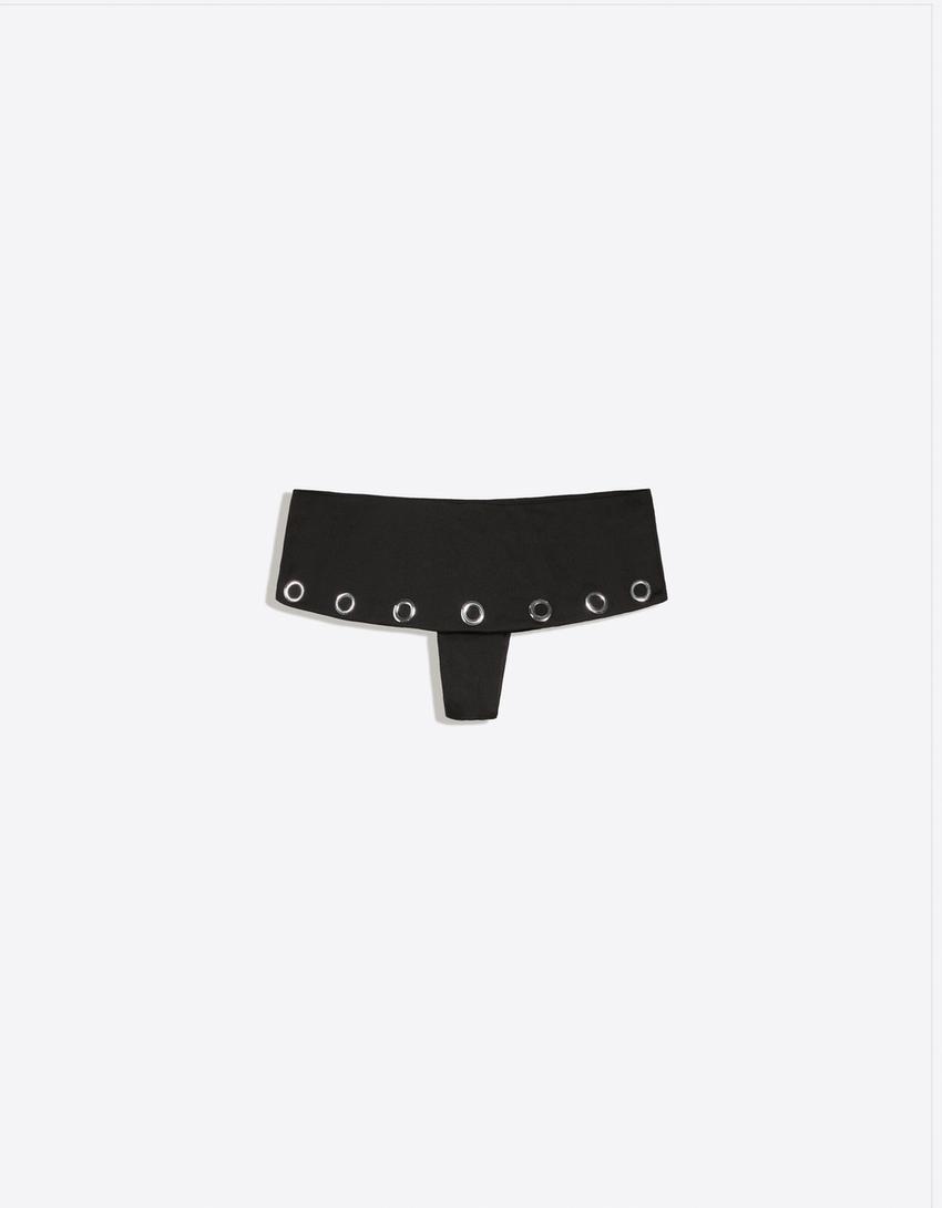 Ruffled eyelet bikini bottoms-Black