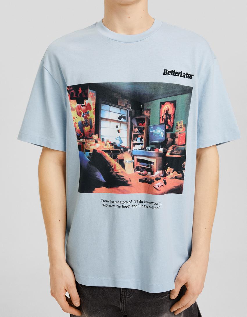T-shirt manga curta boxy fit estampado-Azul claro-2