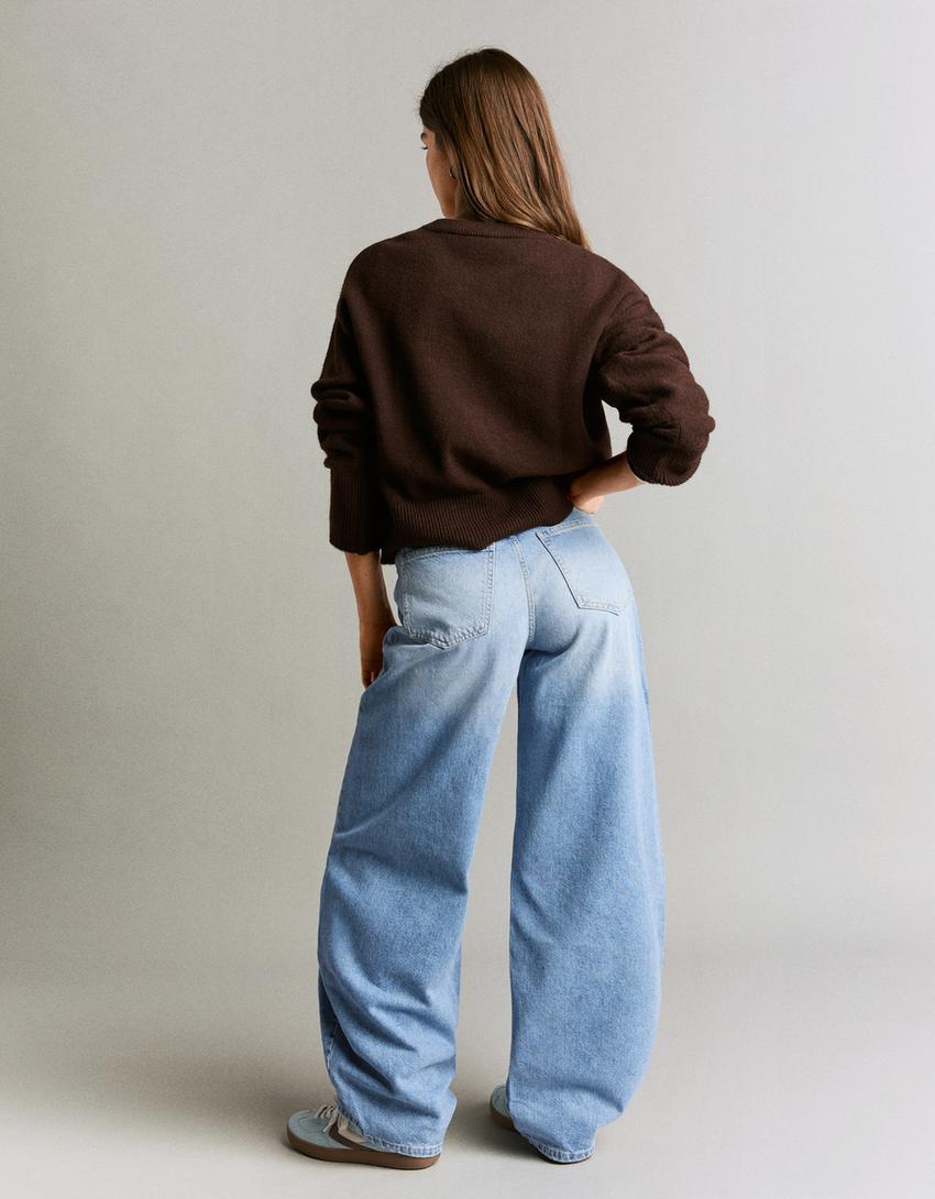 Jeans barrel tiro alto-Azul lavado