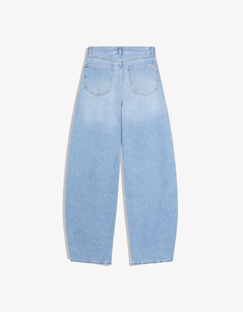Jeans barrel tiro alto-Azul lavado
