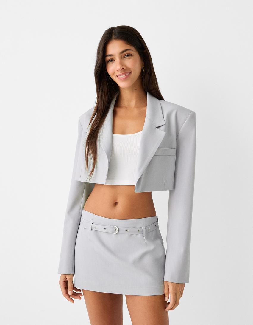 Cropped blazer-Grey-0