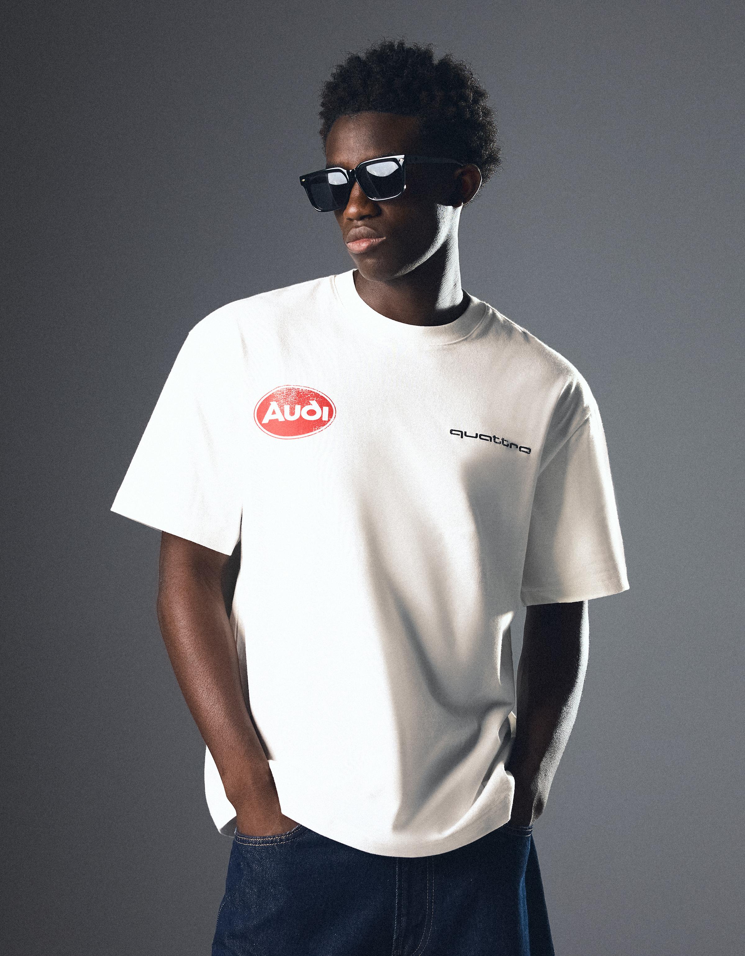 Bershka Camiseta Relaxed Audi Hombre Blanco Roto