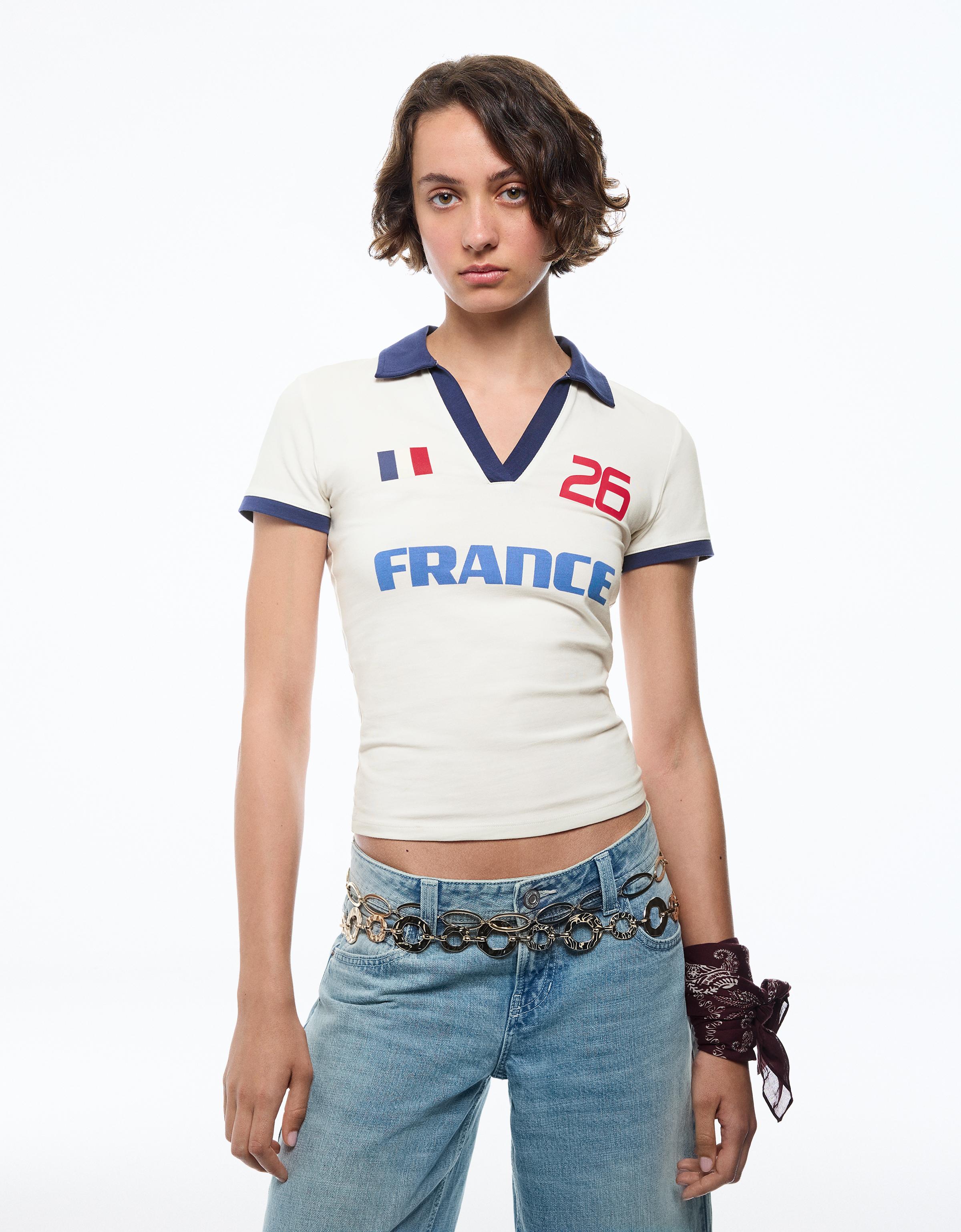Bershka Polo Fitted Francia Fifa World Cup™ Mujer Blanco Roto