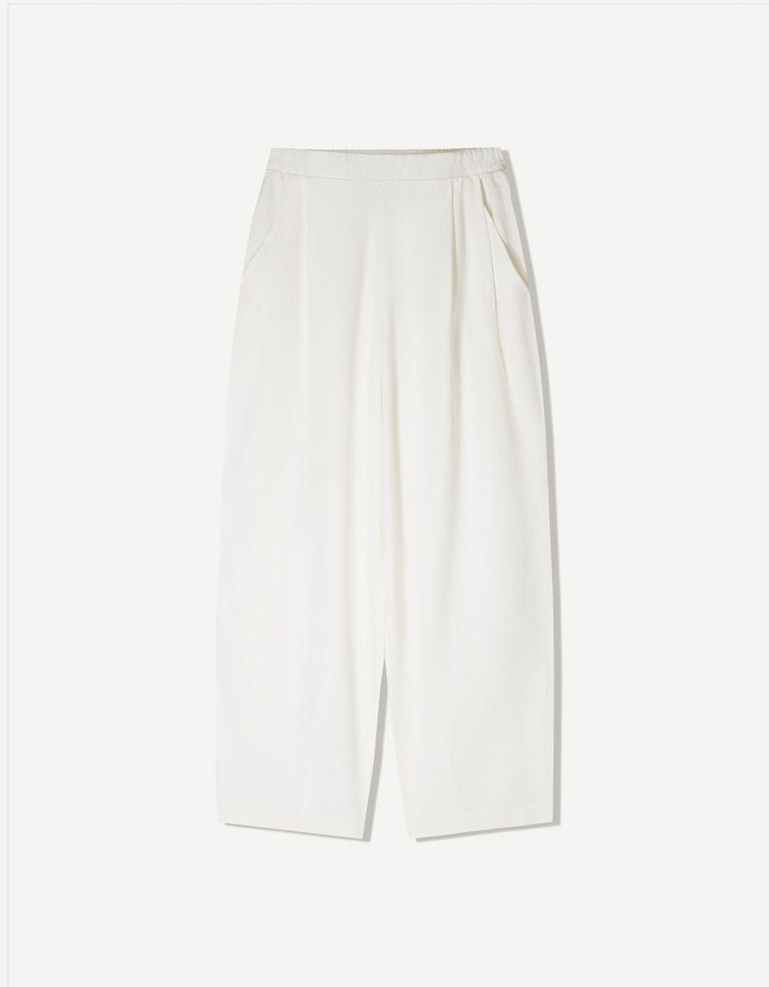 Linen blend balloon fit trousers with darts-Off white