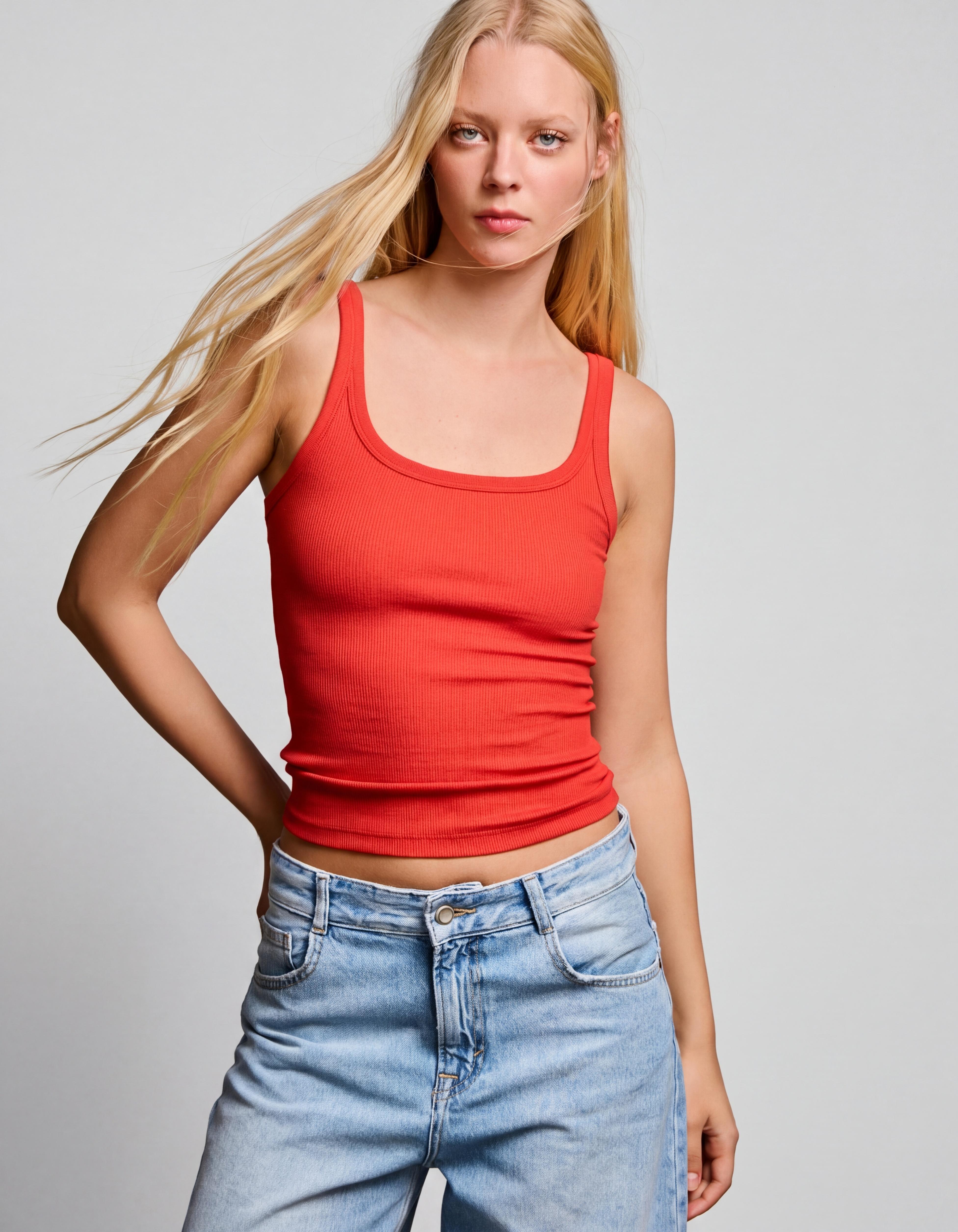 Ribbed vest top — Coral