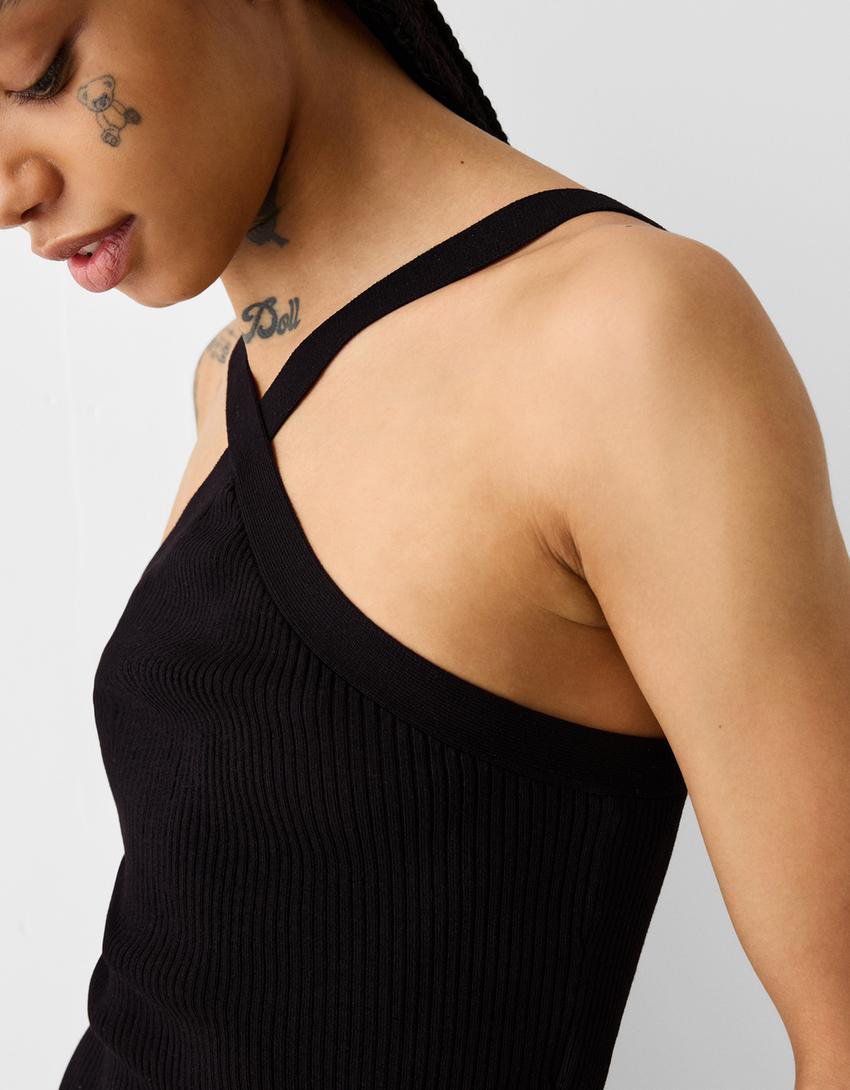 Viscose halterneck top-Black-5