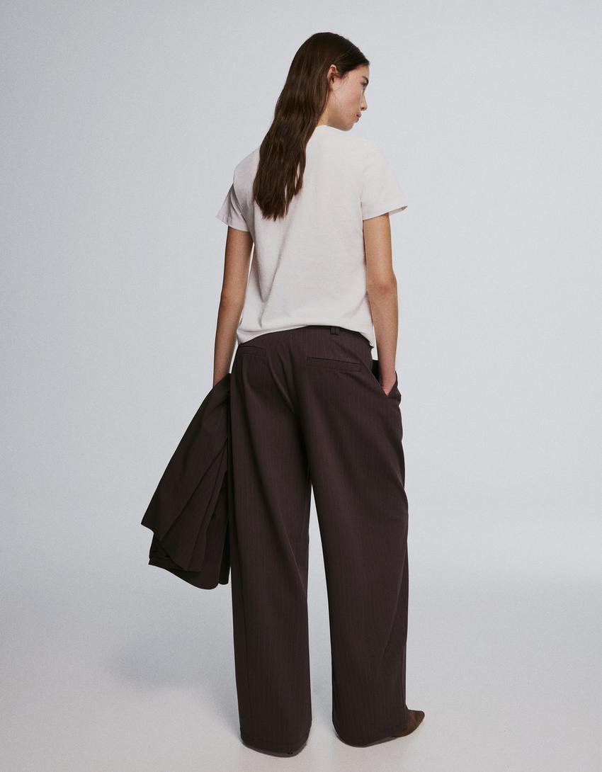 Pantalón volumen doble tela-Marrón