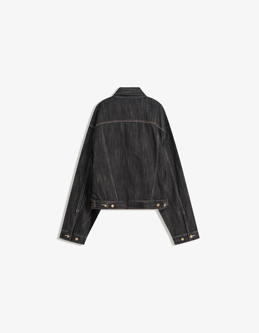 Cazadora denim trucker jacquard-Negro-4