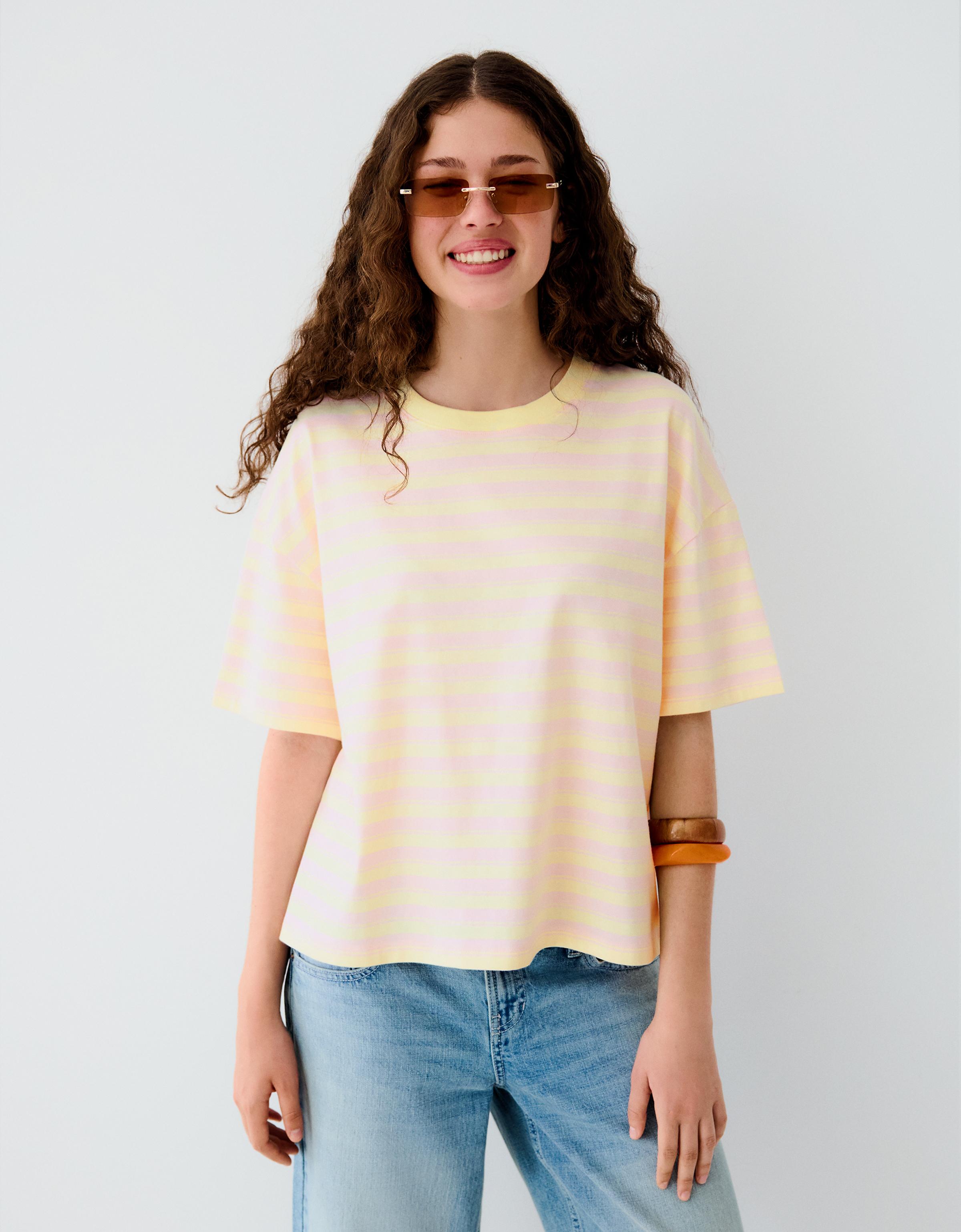 Boxy fit striped T-shirt — Yellow