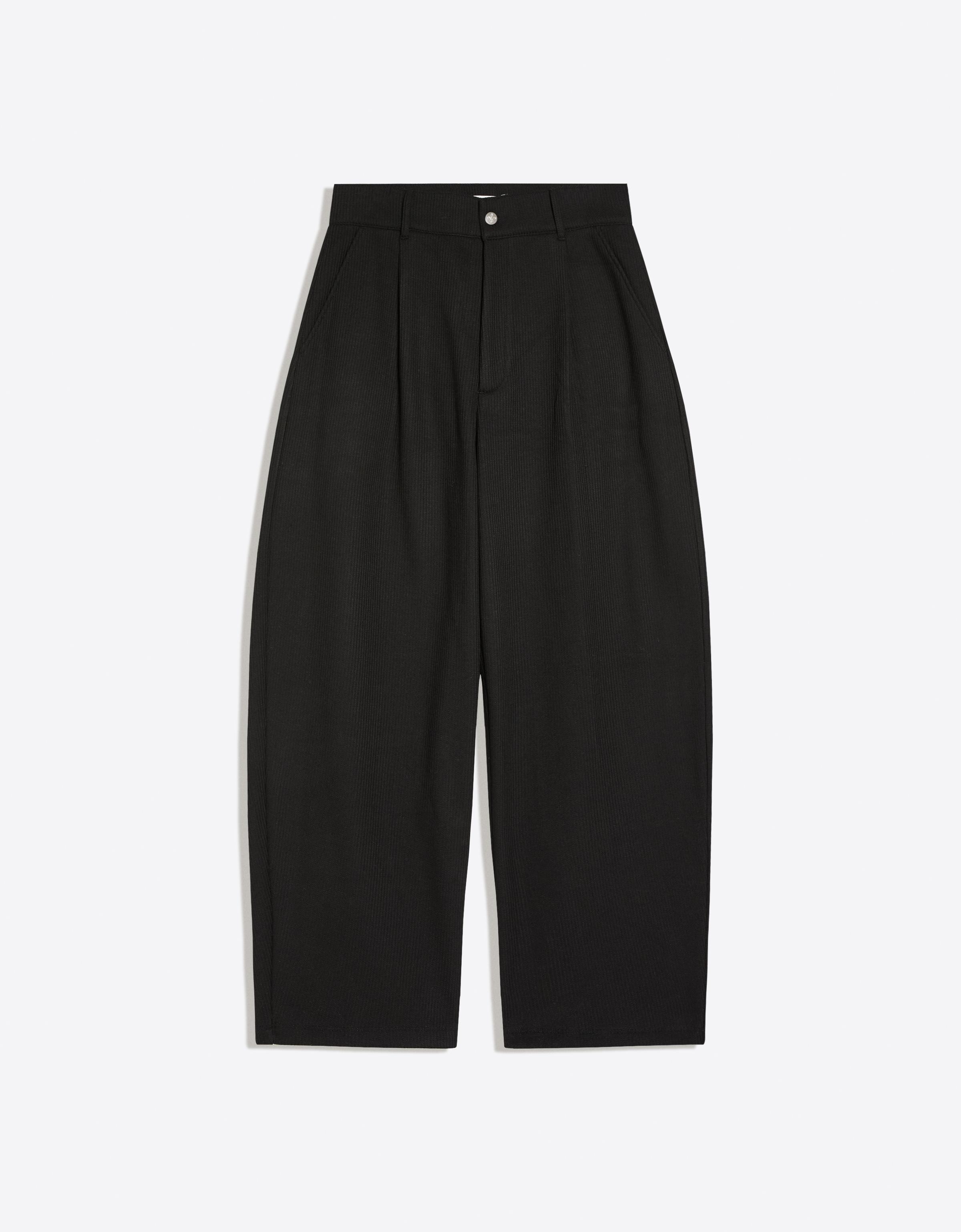 Embroidered waffle-knit balloon trousers — Black
