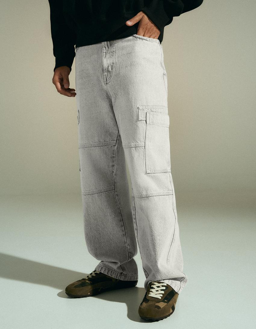Baggy fit kargo jean-Gri