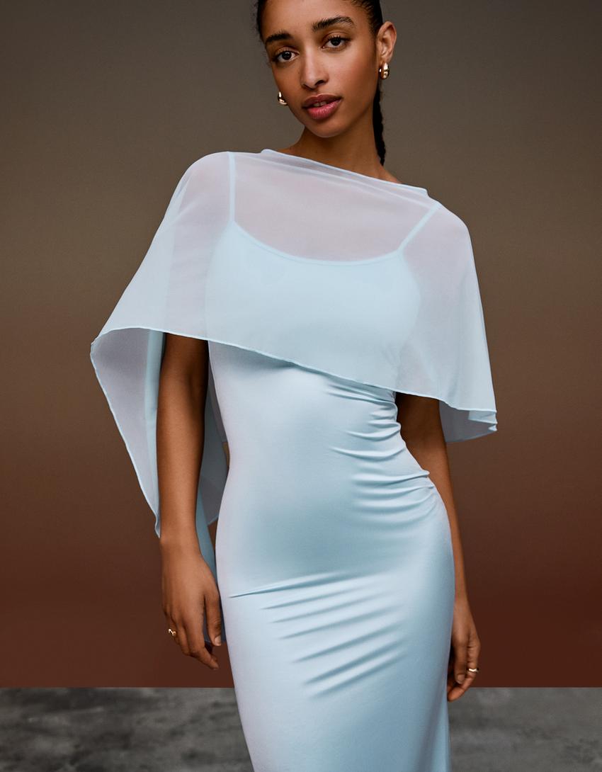 Robe midi cape-Bleu clair