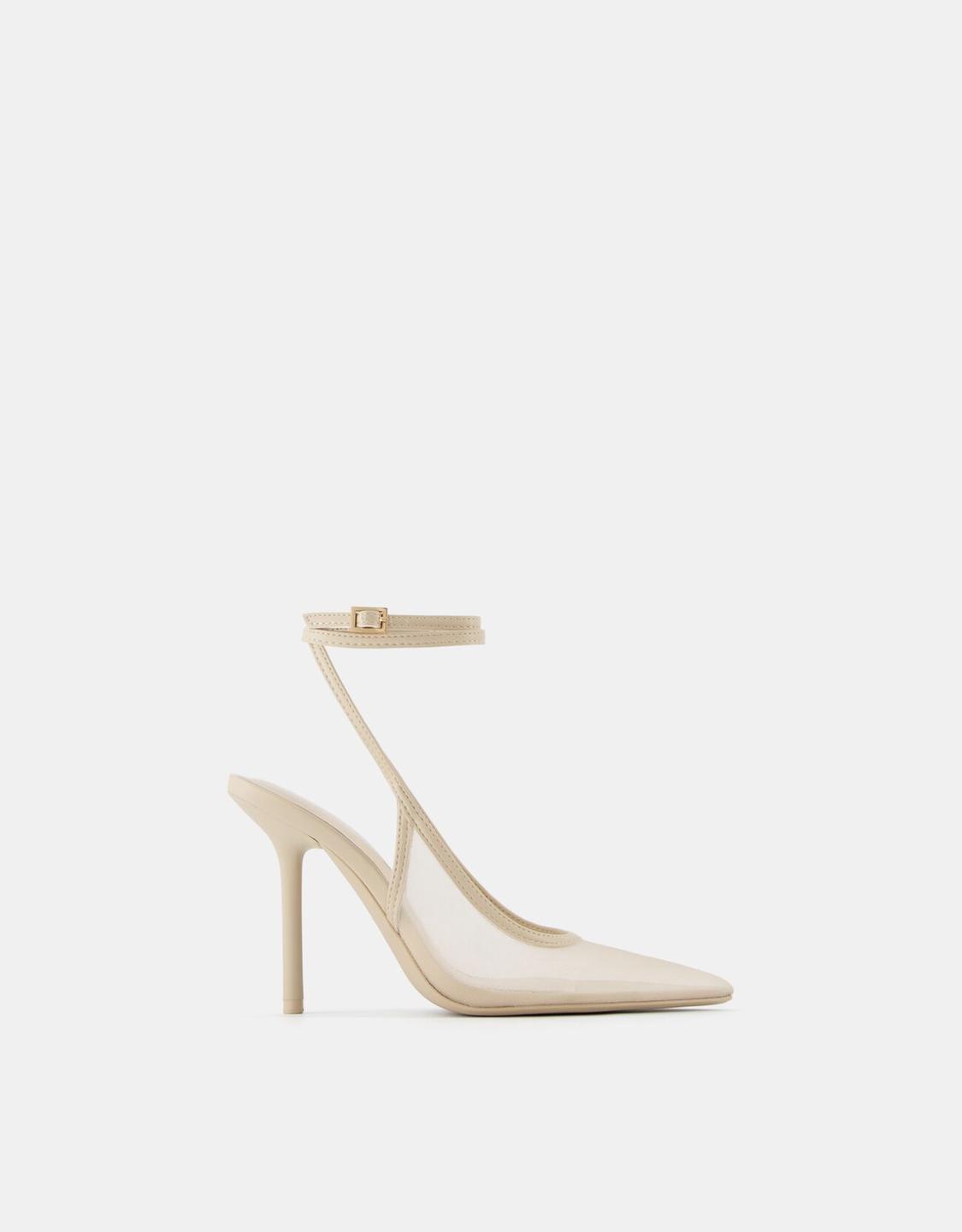 حذاء شبكي عالي الكعب بحزام كاحل