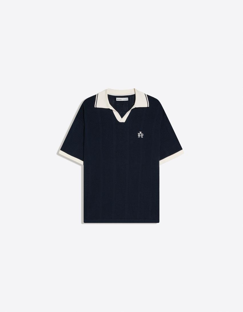 Kemeja polo lengan pendek bergambar-Navy