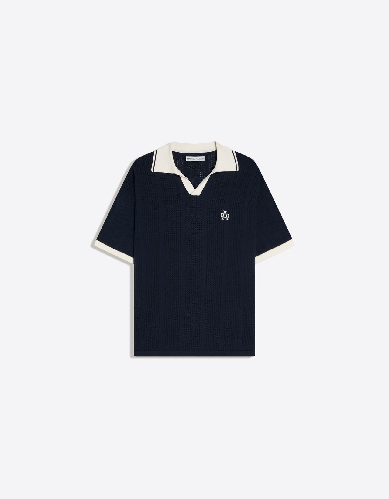 Short sleeve print polo shirt — Navy